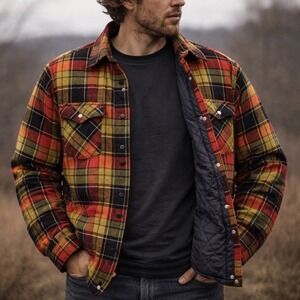 Mens Vintage Quilted Plaid Flannel Shirt Jacket 2XL Pearl Snap Western Shacket